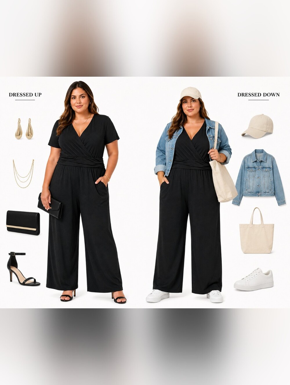 Nwt Curvzy Black Ribbed Surplice Wide-Leg Jumpsuit Plus Size 5XL Wrap Front